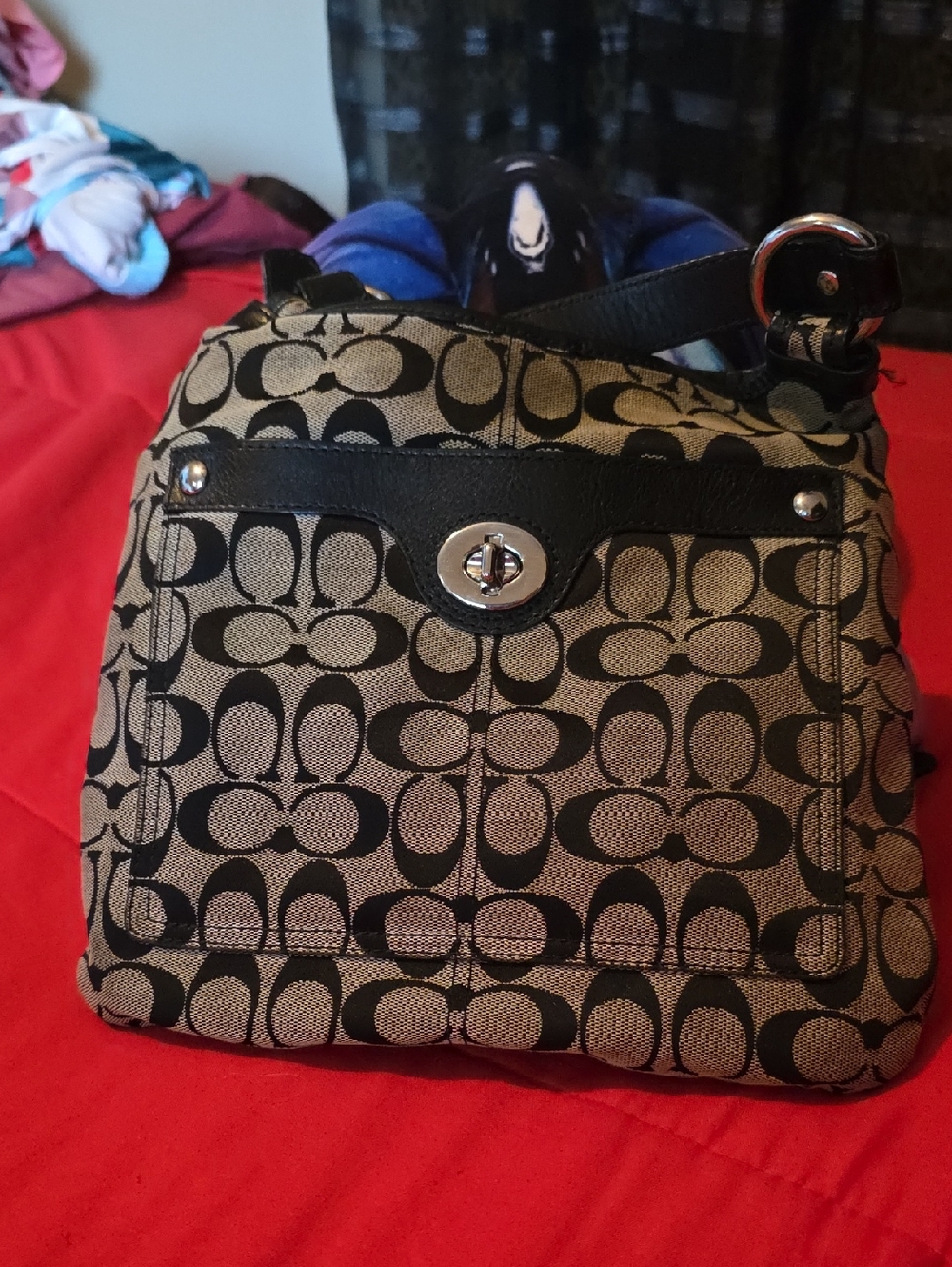 Coach Khaki and Black Signature Canvas Turnlock Crossbody